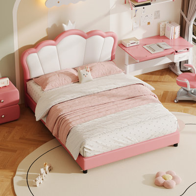 PU Upholstered Bed with Adjustable Headboard