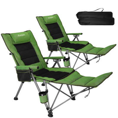 (Ensemble de 2) Chaise de camping pliante pour adultes, chaise de camping 3 en 1 robuste avec repose-pieds détachable, coussin rembourré, porte-gobelet et sac de transport, réglable à 5 vitesses, capacité de 500 lb