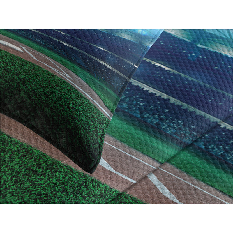 Ambesonne Sports Bedspread Baseball Stadium, King Bedspread + 2 Standard Shams