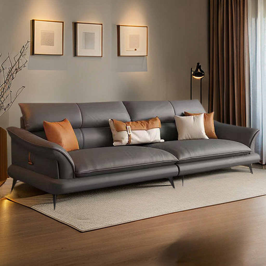 HOUZE 96.46'' Genuine Leather Flared Arm Modular Sofa | Wayfair