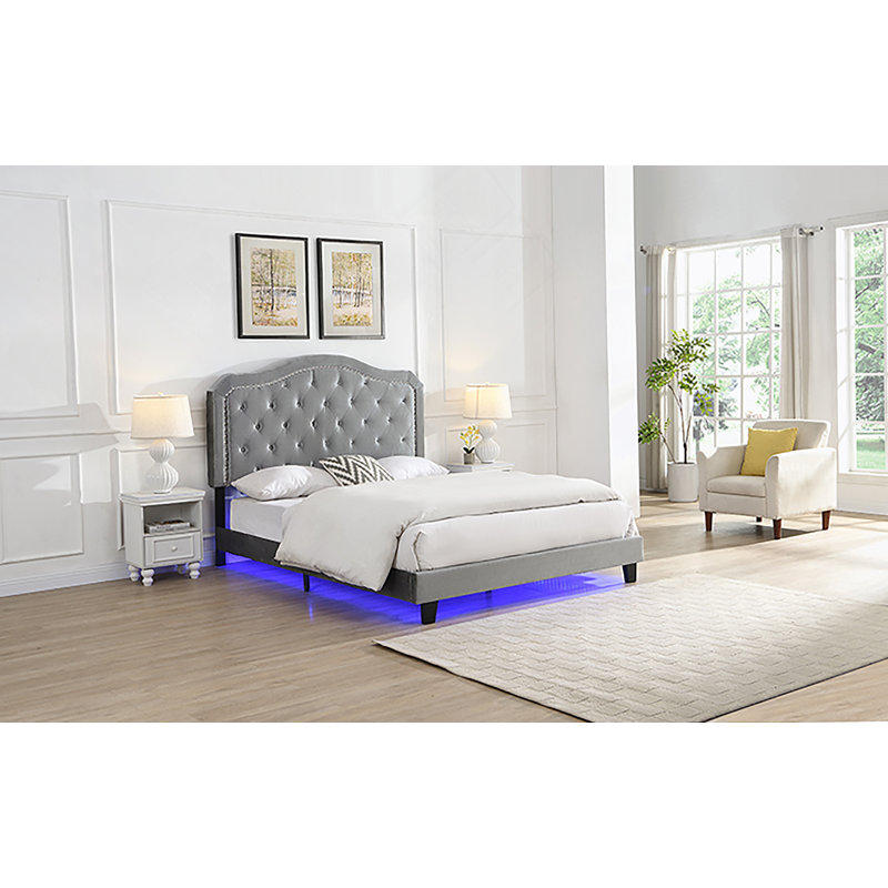 Velours capitonné avec capitonnage avec lumière DEL, Gris clair