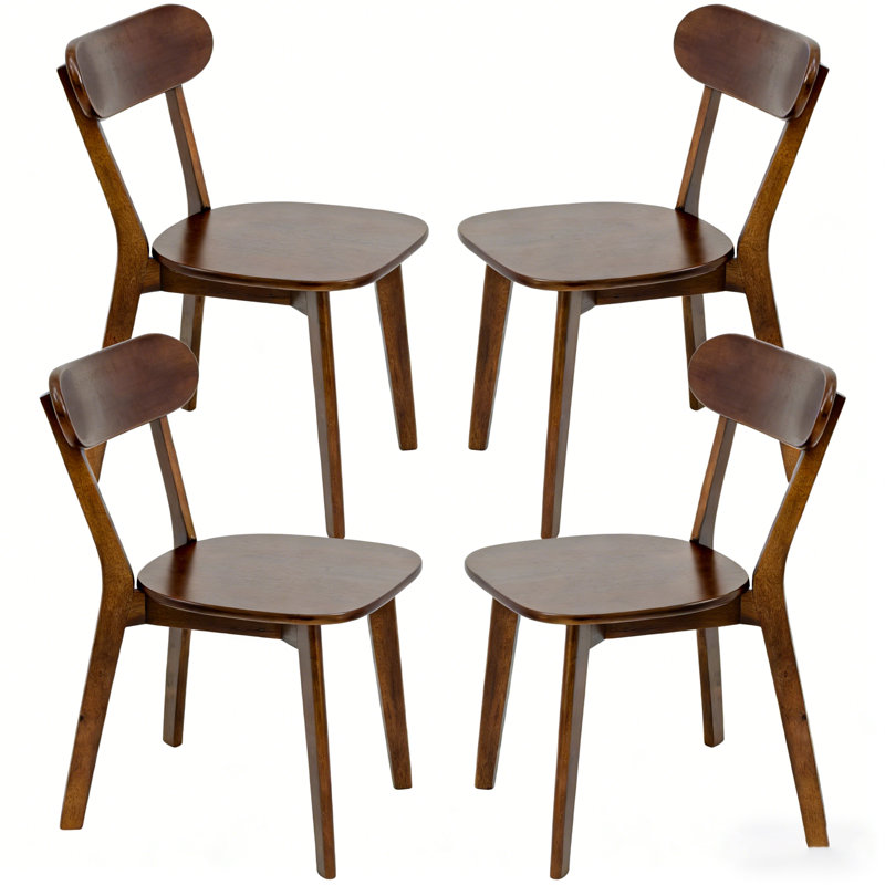 Ensemble de 4 chaises de salle à manger en bois, chaise de cuisine en bois massif avec dossier incurvé, chaises d'appoint modernes sans accoudoirs, patins réglables
