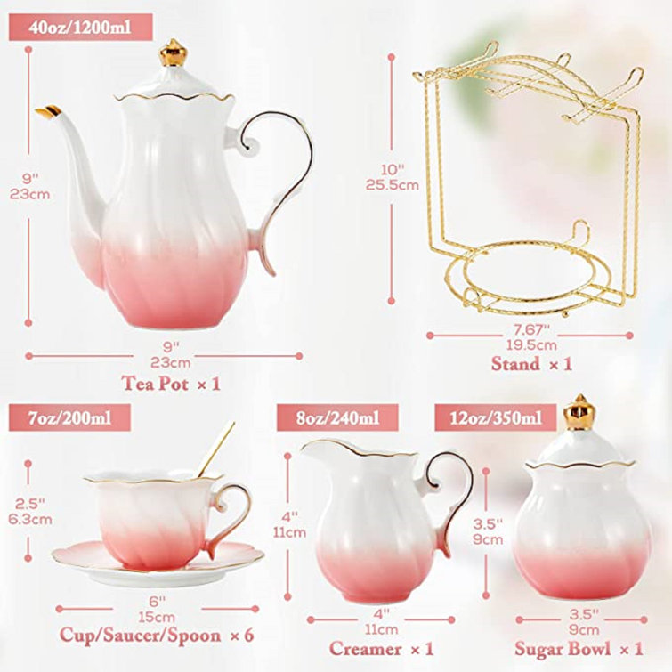 Ceramic Tea Pot with Infusers for Loose Tea -14 ounces Pink Rabbit Design  teapot set pink teapot (Pink teapot 1)