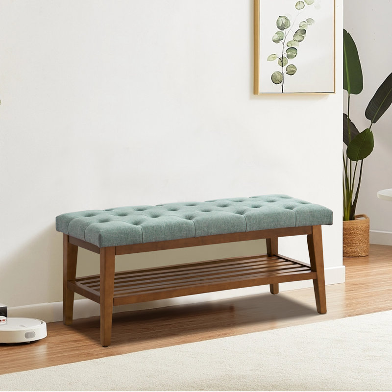 Upholstered Storage Bench, Teal Polyester