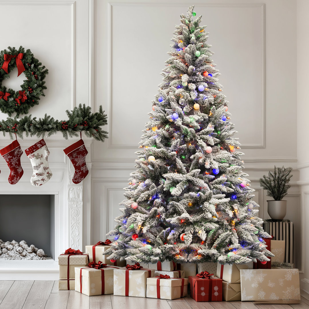 Pre-lit Artificial Christmas Tree With Led Multi-color Lights, Snow-flocked Branches, And Ornaments The Holiday Aisle® 