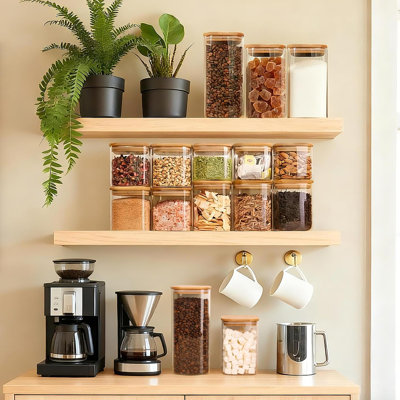 6‑Pack 550ml Square Glass Storage Jars with Lids, Kitchen Canisters for Spices, Tea and Dry Goods