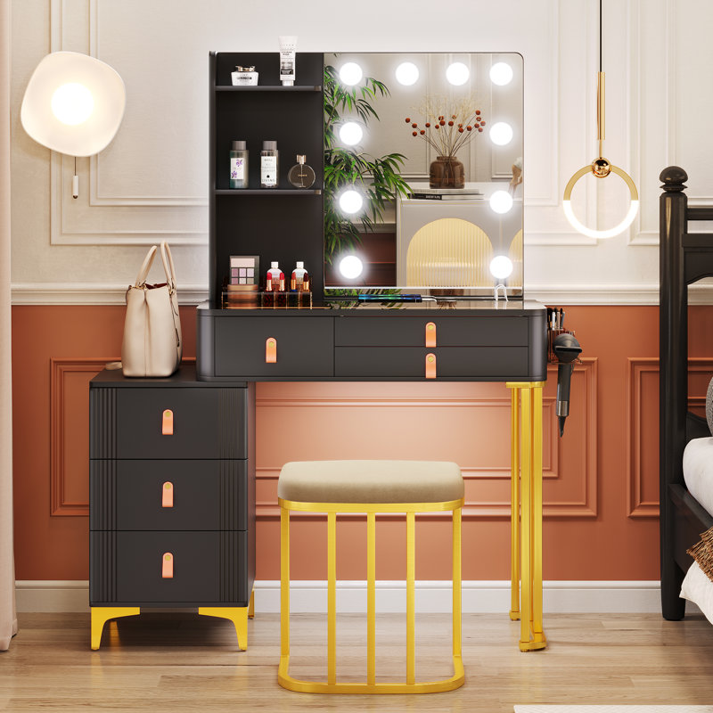 Dressing Table, Black/Gold