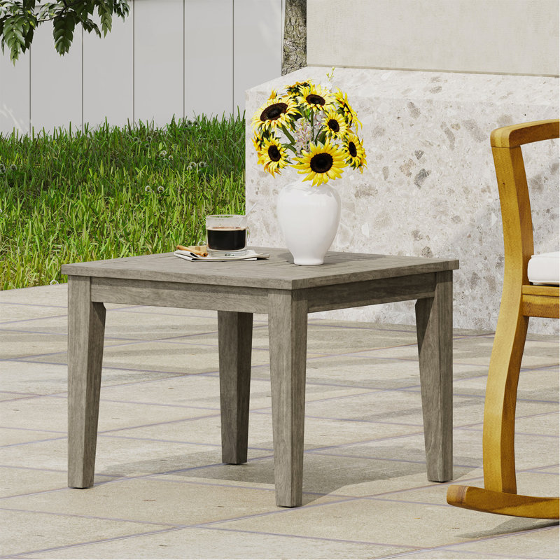 Outdoor Acacia Wood Side Table, Gray