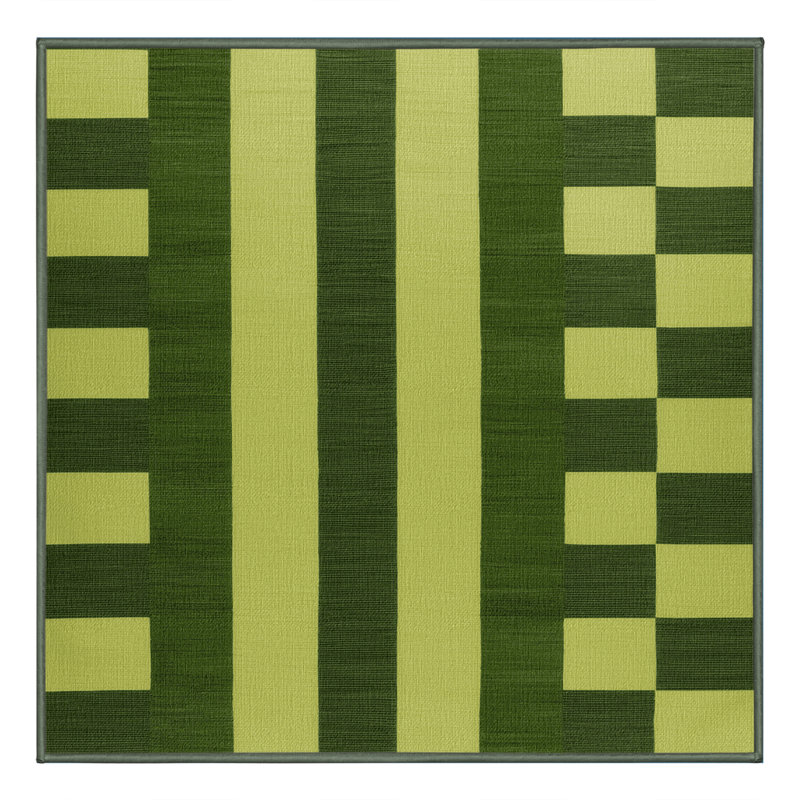Machine Washable Checkered Green Area Rug, Square 4'