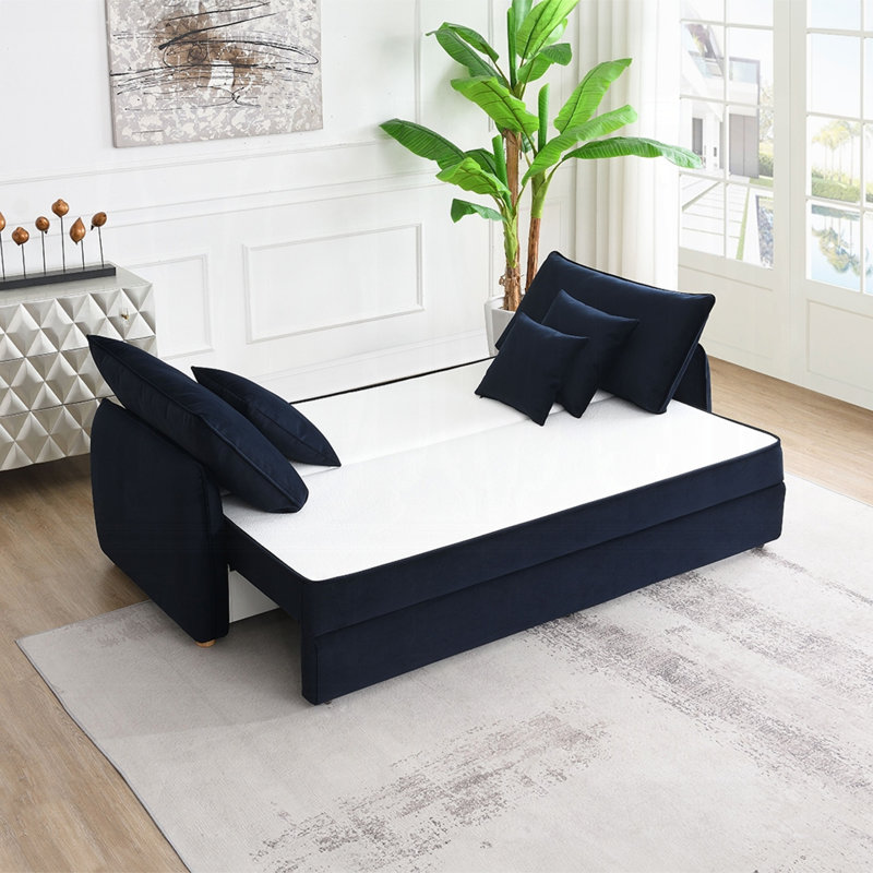 Canapé-lit en tissu Brosius, Bleu, H 37,06 po x l 88,02 po x P 34,02 po, Velours bleu