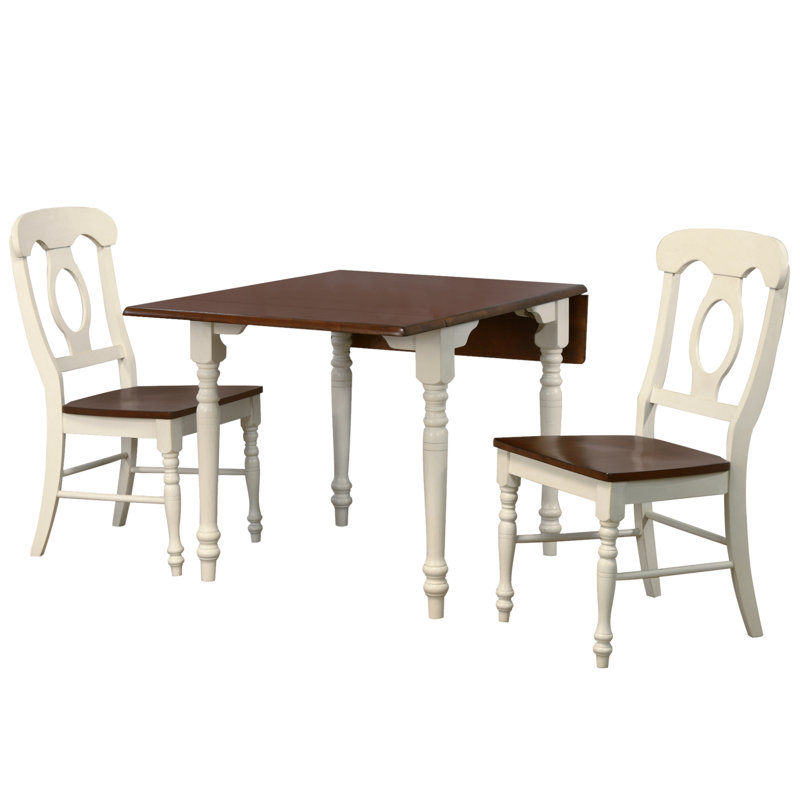 Ensemble de salle à manger rectangulaire 3 pièces 48 po Cashlin | Table à rallonge rabattable | Blanc antique et brun châtaignier | Chaises Napoleon | Sièges 2,4