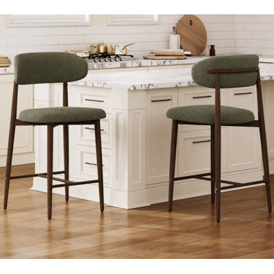 Counter Height Bar Stools Set of 2, Upholstered Counter Stools Modern Barstools