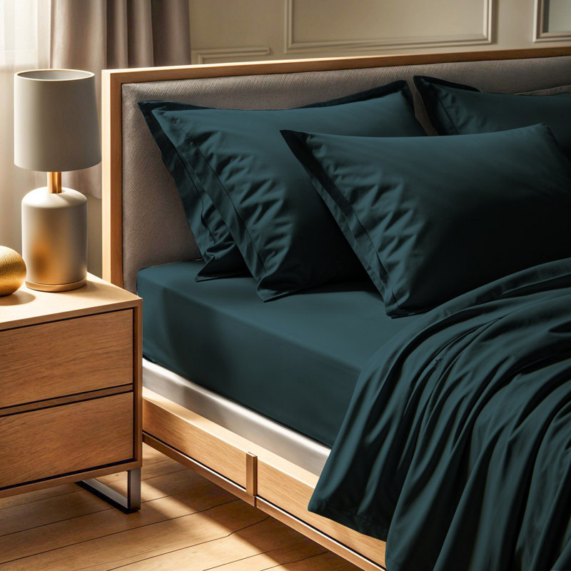 Premium Ranforce Fitted Sheet, Petrol Green, 55.1 x 78.7 x 11.8 inches | 100% Cotton, 145 Thread Count | Soft, Breathable, Machine Washable | Perfect for Luxurious Sleep Experience