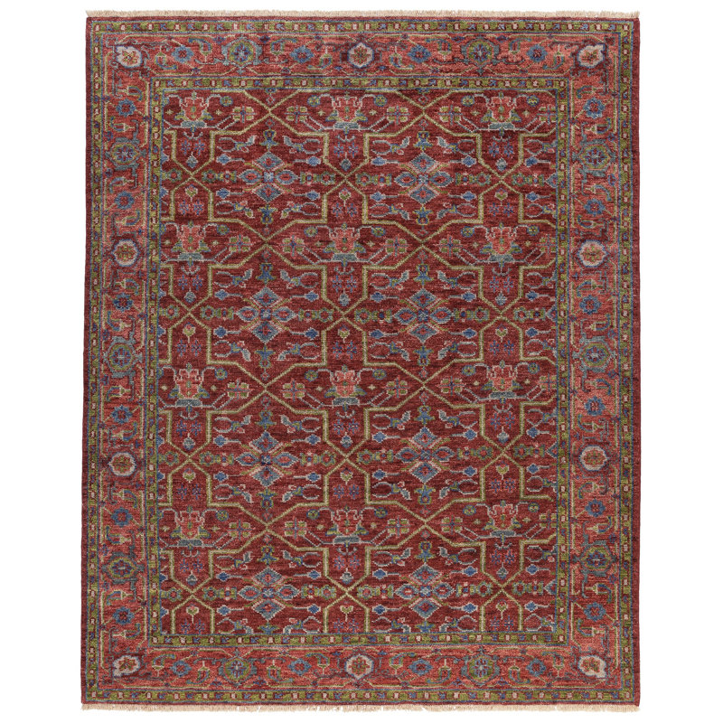 Rock My Classics Hand Knotted Wool Oriental Area Rug in Red/Green/Blue, Rectangle 10' x 14'