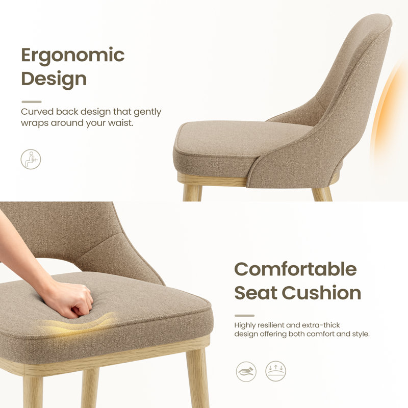 49cm H Fabric Upholstered Side Chair in Beige, 4, Camel