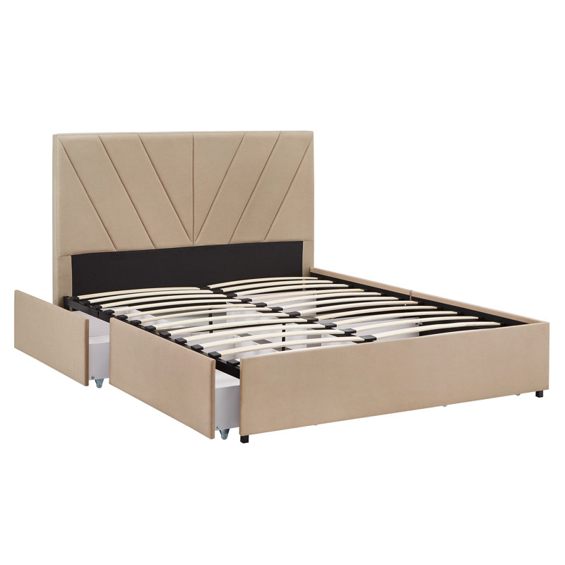 Lit plateforme tapissier avec rangement Cletus, Double