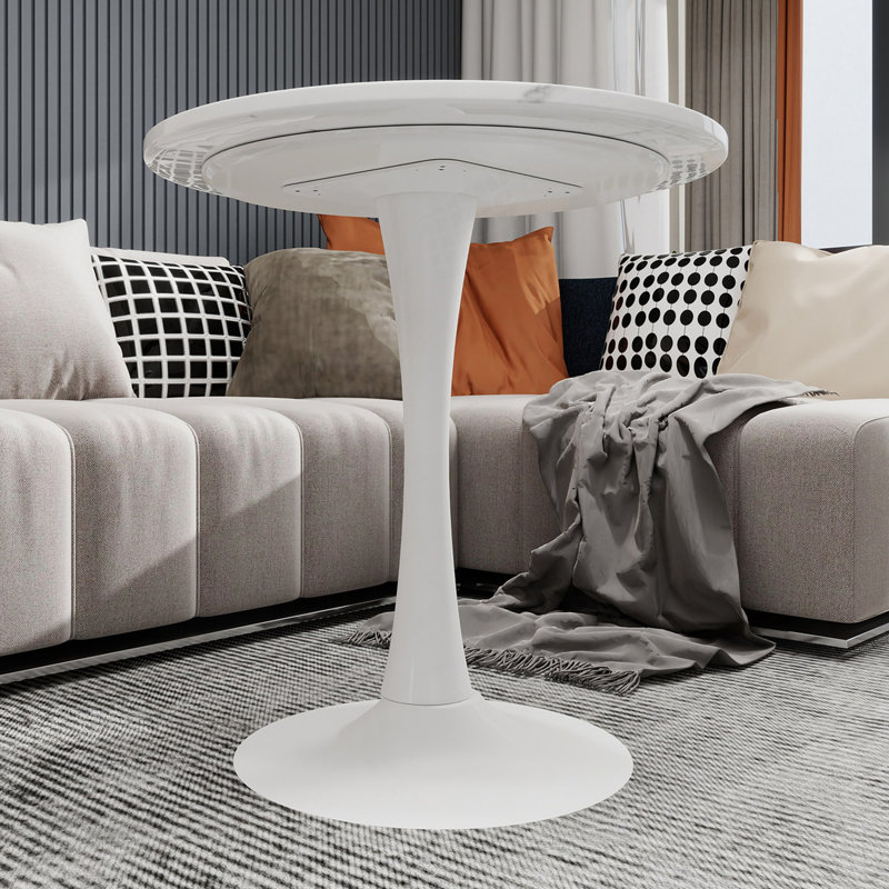 Table d'appoint ronde avec piédestal conique, Blanc, Blanc