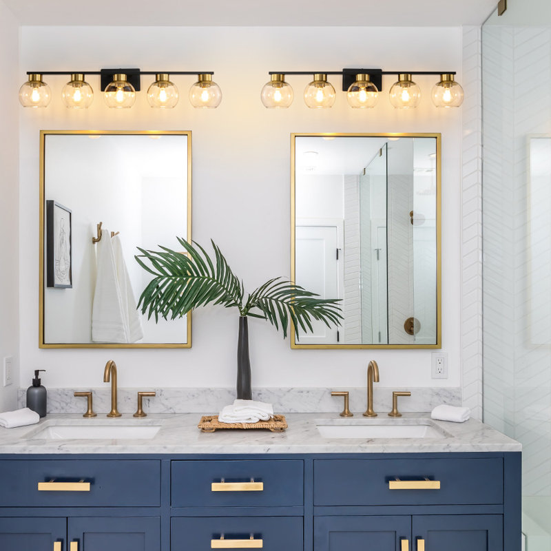 Geneva Dimmable Bathroom Vanity Light Fixtures, Matte Black/Gold, 5