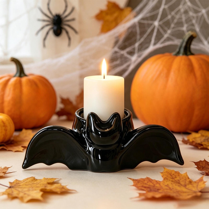Halloween chauves-souris en céramique chandelier noir gothique chauves-souris aile bougie tasse pour Spooky Home Decor chambre salon décoration