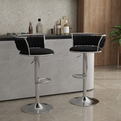 Tabouret de bar pivotant moderne avec dossier Ginko, tabouret d'îlot de cuisine à hauteur réglable avec siège rembourré et repose-pieds