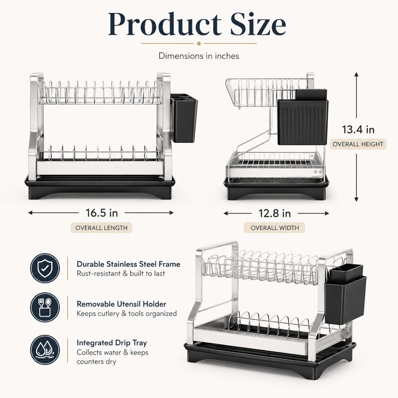 Two-Tier Stainless Steel Dish Drying Rack