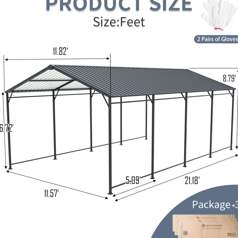 Abri de voiture extérieur robuste en métal 12 * 21 pi, stable sur diverses surfaces, idéal pour les Concerts galvanisés protège les véhicules des intempéries, Structure boue
