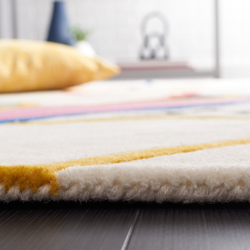 Tapis abstrait en laine / coton touffeté à la main Candrice en ivoire / rouge, Rectangle 6 pi x 9 pi