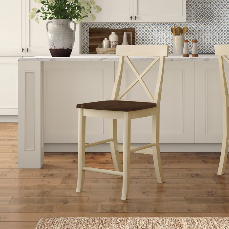 Tabouret de bar et de comptoir Guzik, Tabouret de comptoir (assise de 24 po de hauteur), Blanc / gris bruyère