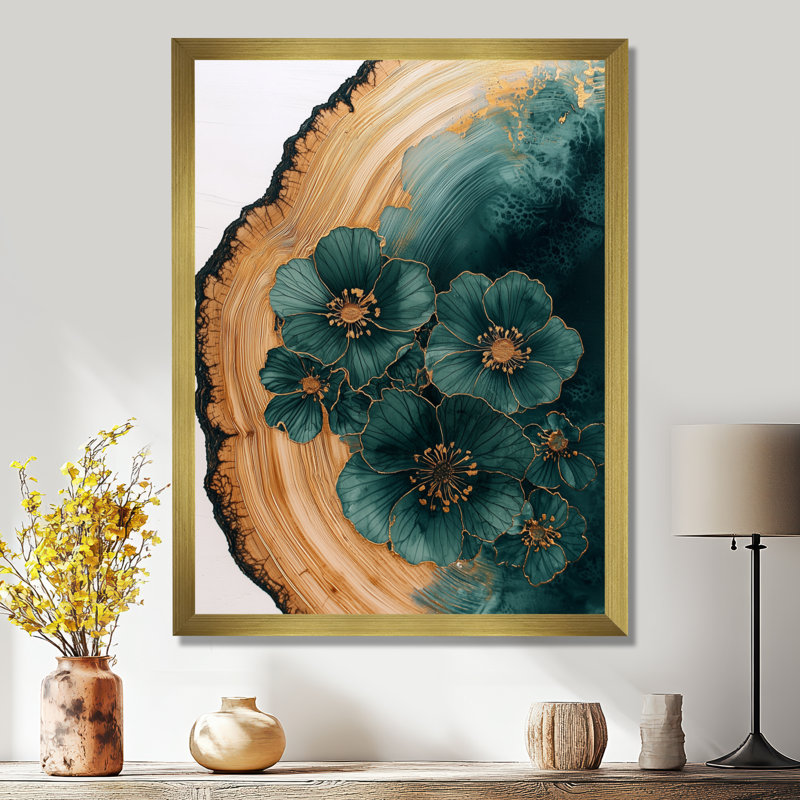 Nagao - reproduction d'art sur toile florale, H 32 po x l 16 po, Picture Framed, Doré