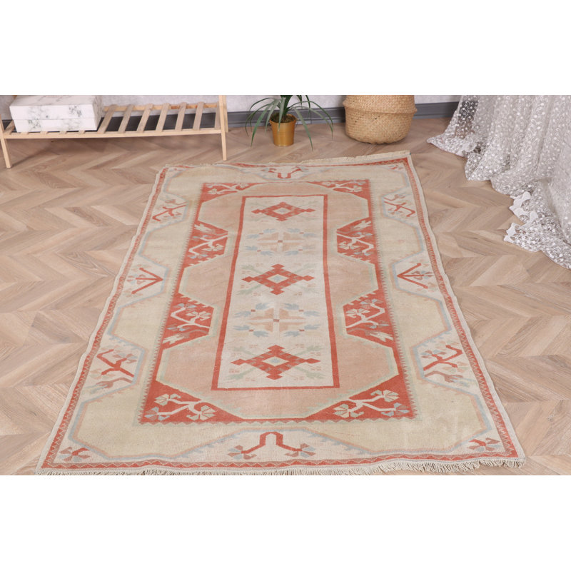 Tapis turc Oushak tissé à la main en rouge vif et doux pour un style bohème chic