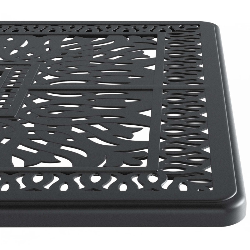 Table de salle à manger L58.27 * W34,65 pouces en fonte d'aluminium avec structure noire et trou pour parasol