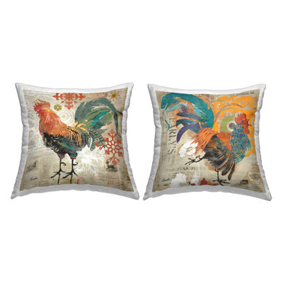 Bold Vintage Farmhouse Rooster 2 Piece Outdoor Printed Pillow Set by Evelia Designs