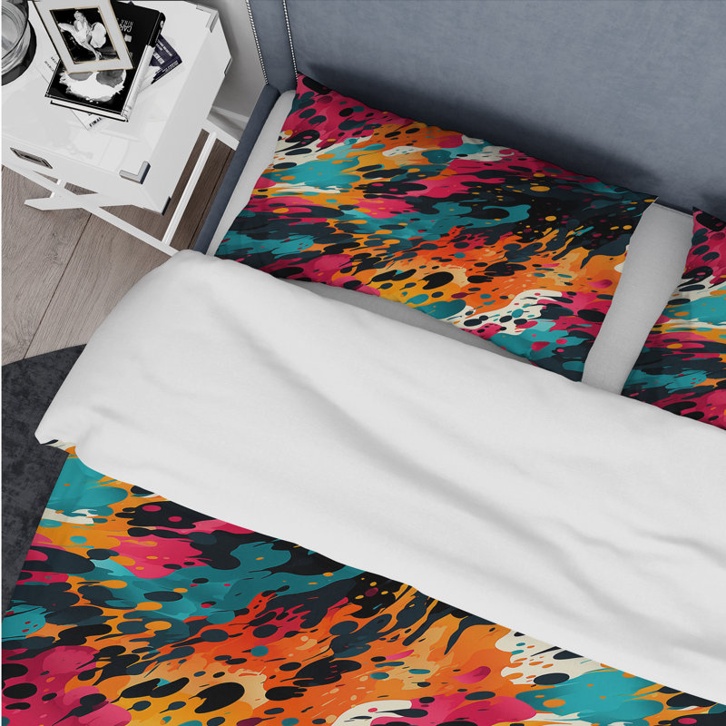 Motif néon captivant - ensemble de housse de couette abstraite - polyester microfibre