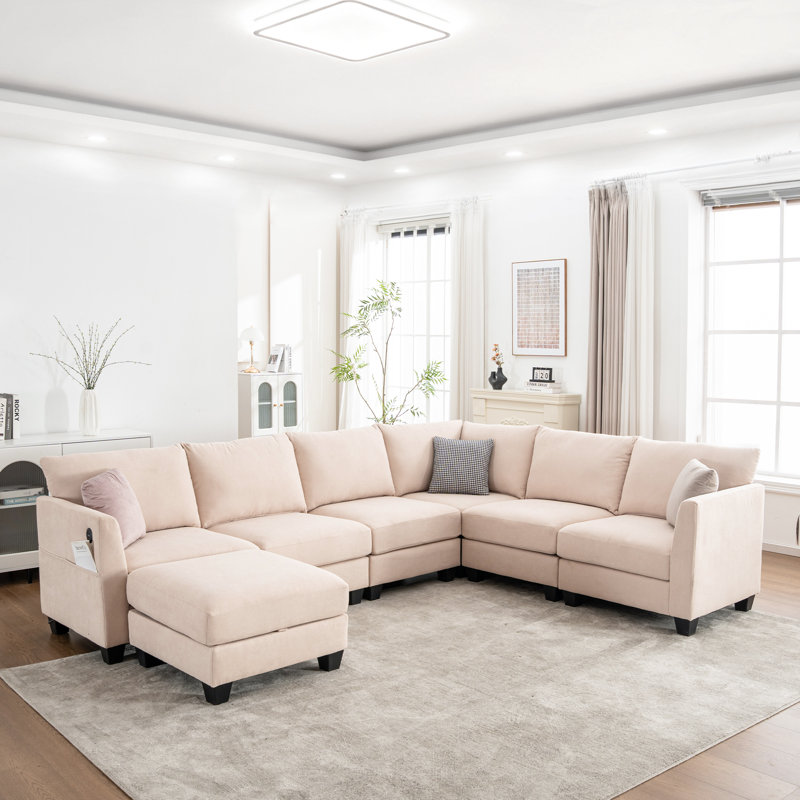 Grand canapé modulaire Amold de 122,8 po, canapé modulaire en L modulaire en coin, canapé de salon avec rangement pour repose-pieds et port USB