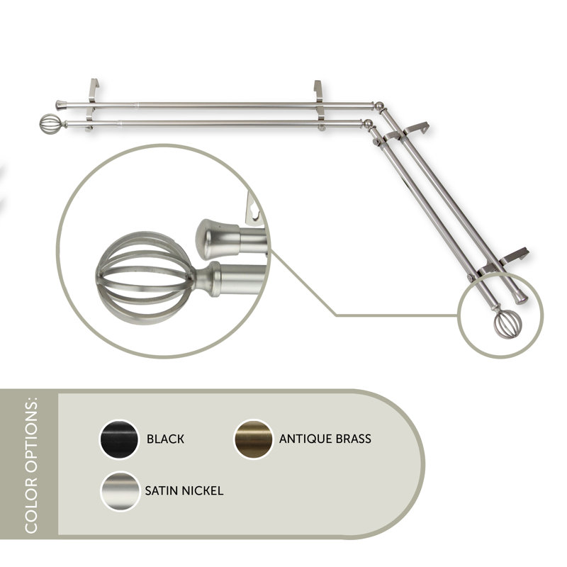 Burma Adjustable Double Curtain Rod, Satin Nickel, 48" - 84"