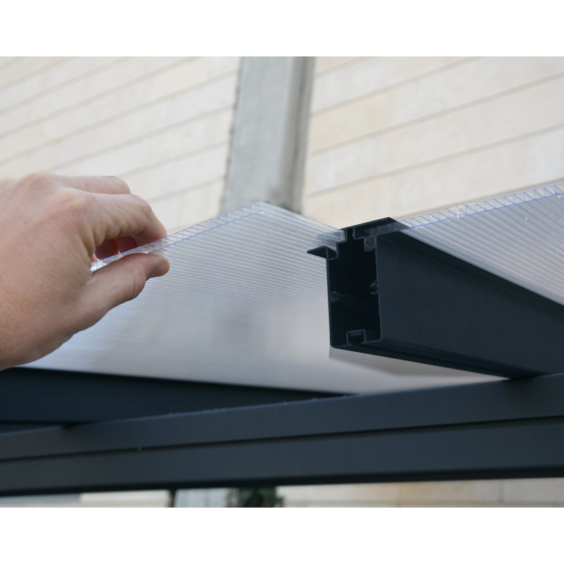 Palram - Canopia Sierra 22.5' W x 7.5' D Polycarbonate Aluminum Stationary Slope Patio Awning Gray/Diffused Clear, Gray
