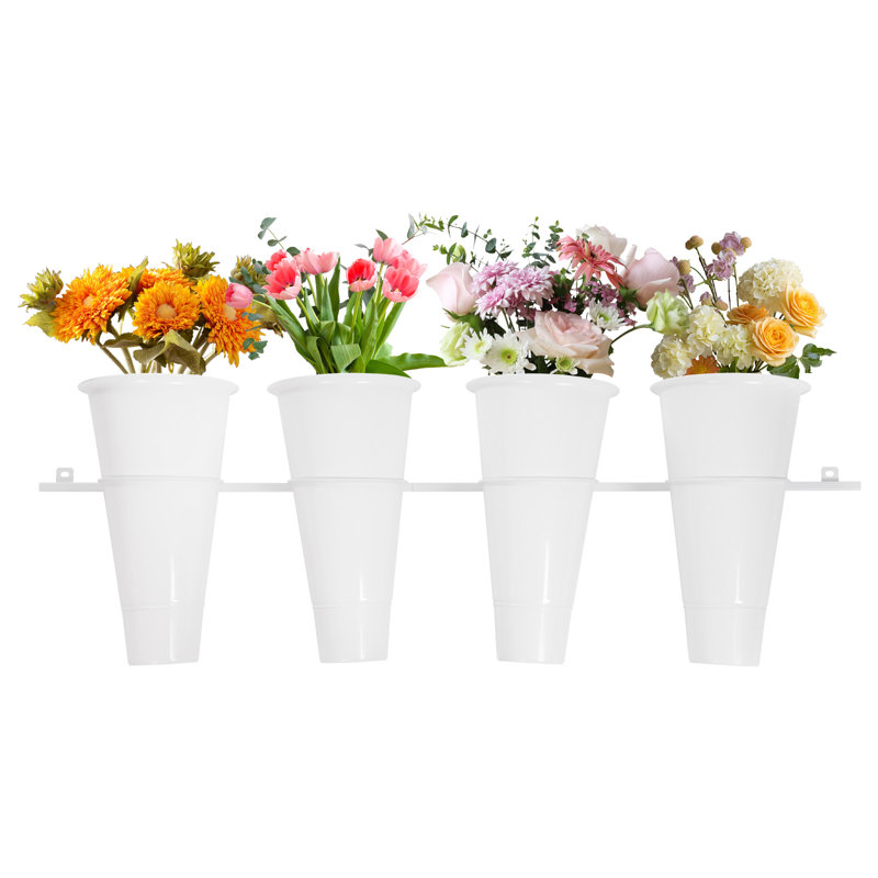 Présentoir à fleurs avec seaux 4 pièces, Blanc