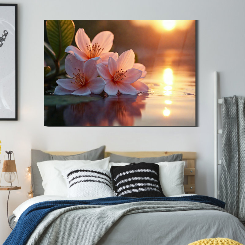Art mural en verre trempé fleur rose, 20" H x 30" W