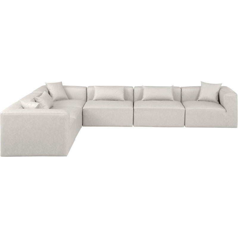 Houswerth Upholstered L-Shaped Sectional Reversible, Cream Vegan Leather