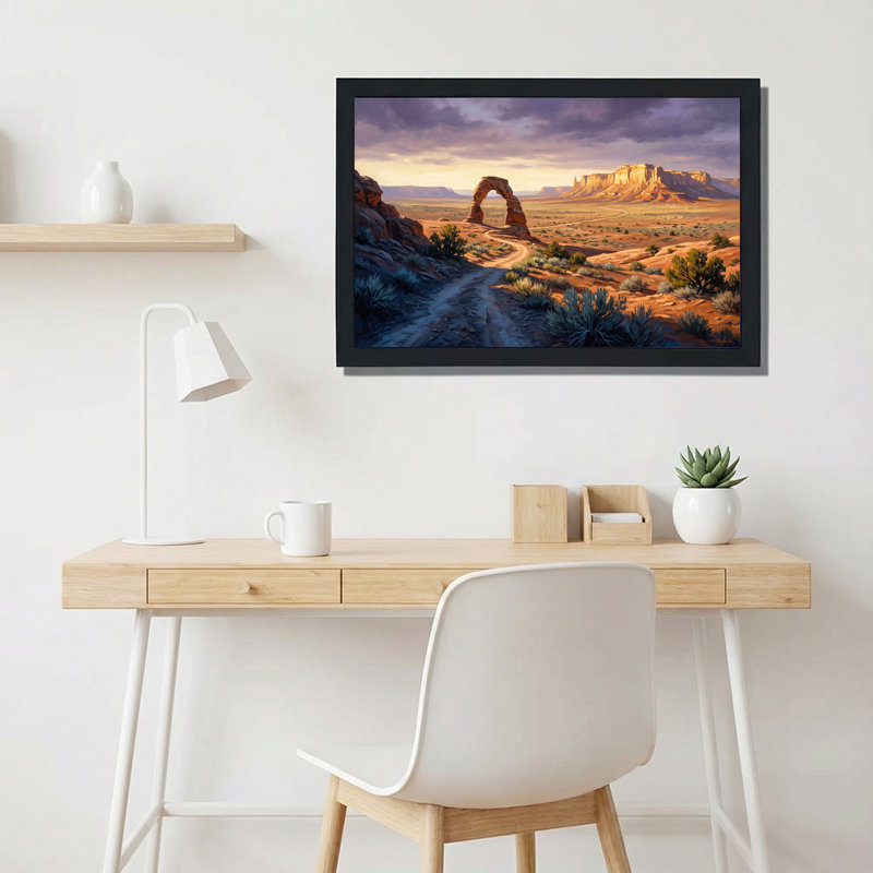 Art mural sur toile Red Rock Arch and Mesa Desert Landscape, H 24 po x l 36 po