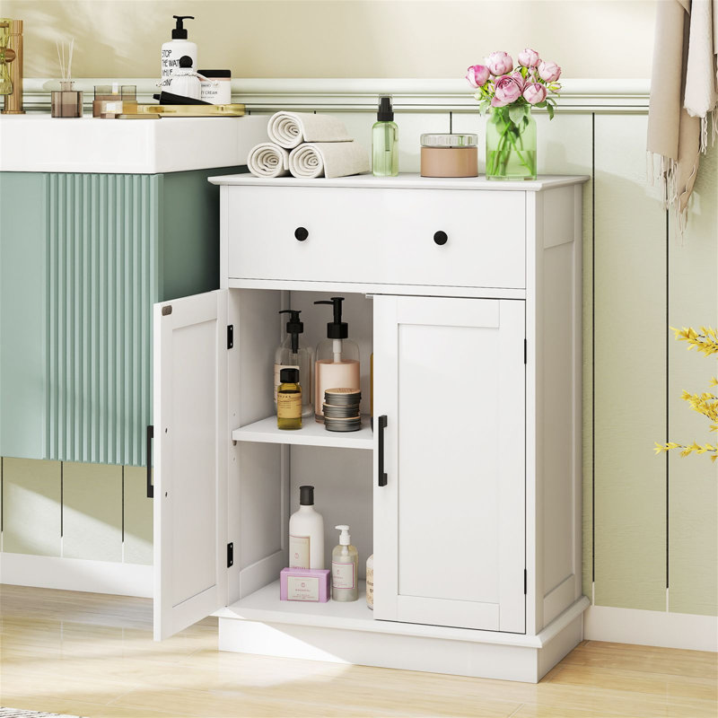 Freestanding Bathroom Cabinet, White/Black