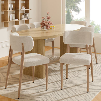 Boucle Upholstered Metal Side Chair in Beige