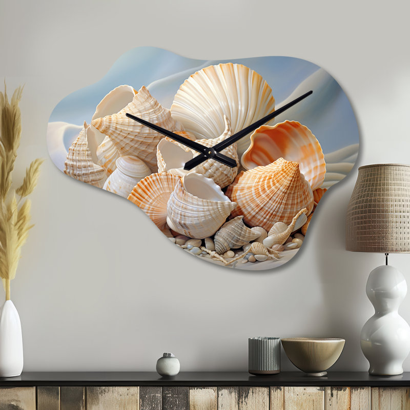 Photoréaliste coquillages collage - coquillage horloge murale asymétrique en métal, horloge murale moderne, Petit