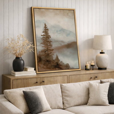 Woodland Forest Landscape Misty Forest Mountain Landscape Modern Minimalist Nature Farmhouse Wall Art, estampe numérique sur toile