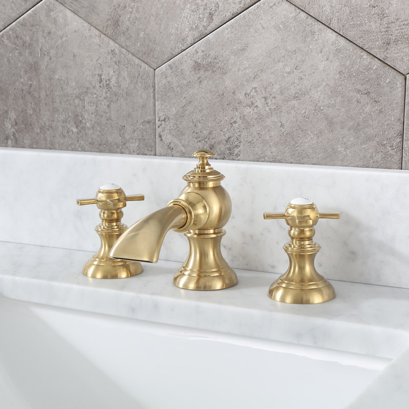 Modern Classic Widespread Bathroom Faucet with Drain Assembly, Satin Brass, Flat Cross