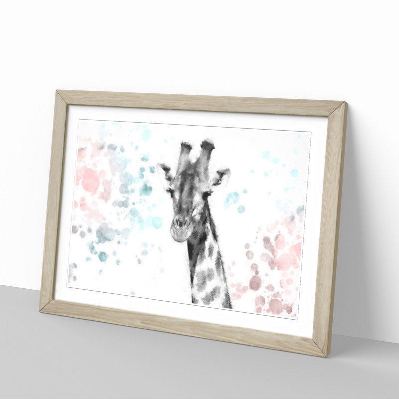 Giraffe with Paint Splashes - Picture Frame Graphic Art Print, Oak Framed, 45cm H x 63cm W x 2cm D