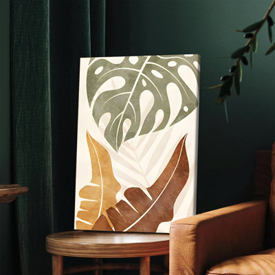 1 pièce d'art mural encadré, art mural sur toile feuille tropicale, impression botanique bohème avec feuilles de palmier et de monstera, décoration de style aquarelle pour le bureau de la chambre à coucher, décoration murale minimaliste moderne inspirée de la nature