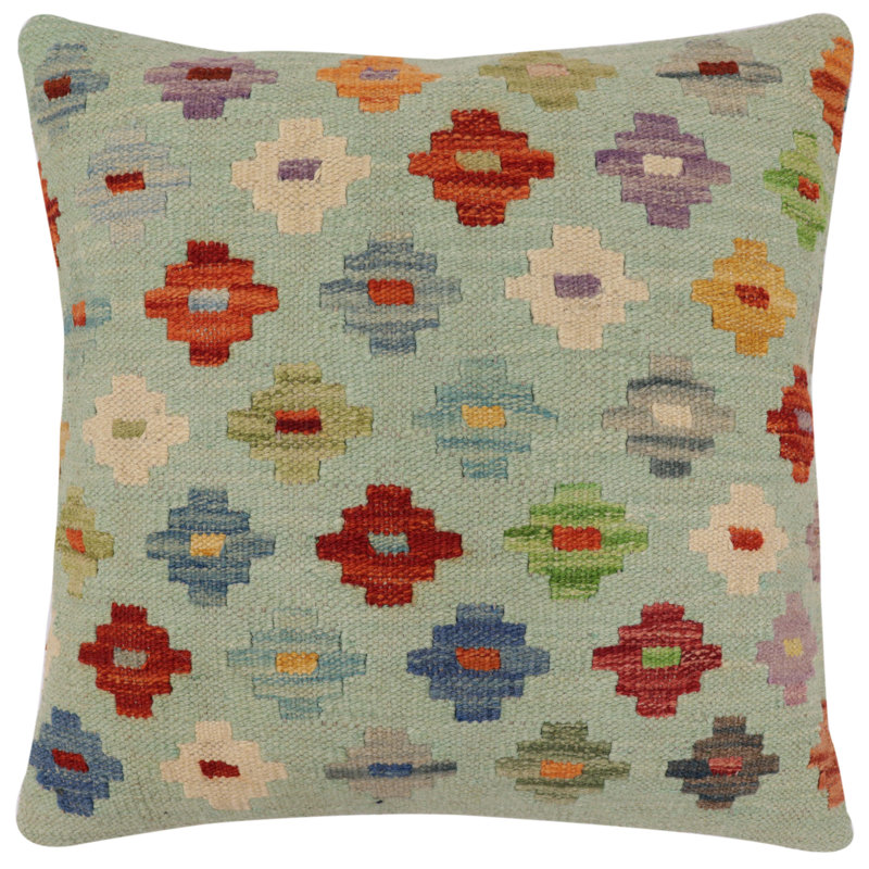 Coussin kilim tissé à la main Southwestern Marsh, Bleu / beige / gris, H 20 po x l 19 po