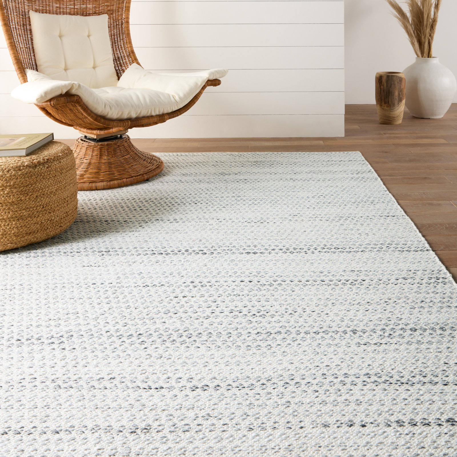 Gino Cream Gray Hand-Woven Geometric Outdoor Rug, Rectangle 8' x 10'