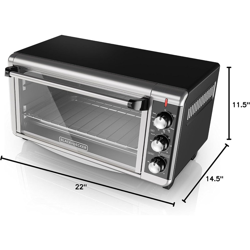 Four grille-pain à convection extra large de 8 tranches NOIR + DECKER, TO3250XSB, convient aux poêles de 9 po x 13 po et à la pizza de 12 po, acier inoxydable / noir